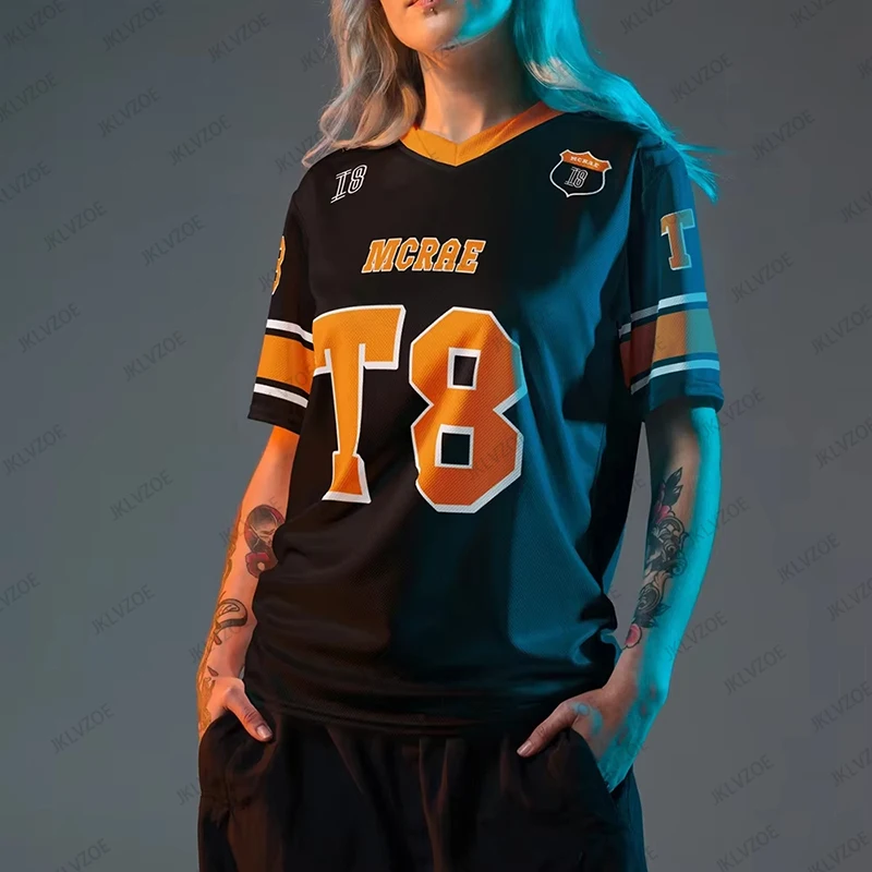 

Tate McRae Jersey 2025 Summer New Women's and Men's Motorcycle T-Shirt T8 McRae Football Jersey V-Neck Tees Sports Y2k Clothes