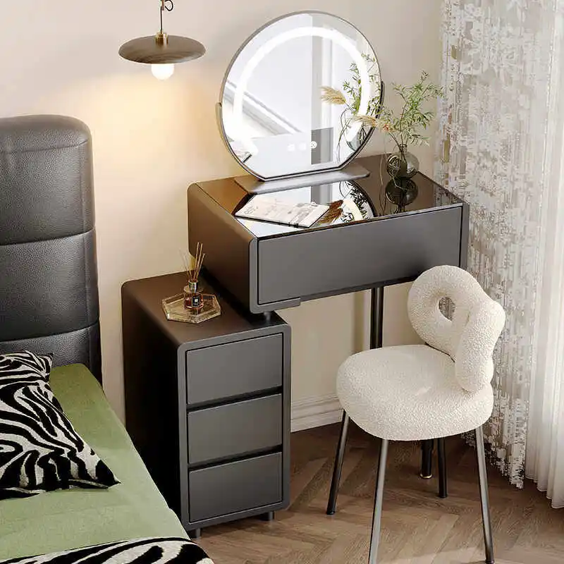 

Wood Slim Vanity Desk Storage Luxury Organizer Modern Adult Seat Vanity Drawers Mirror Black Compact Penteadeira Furniture