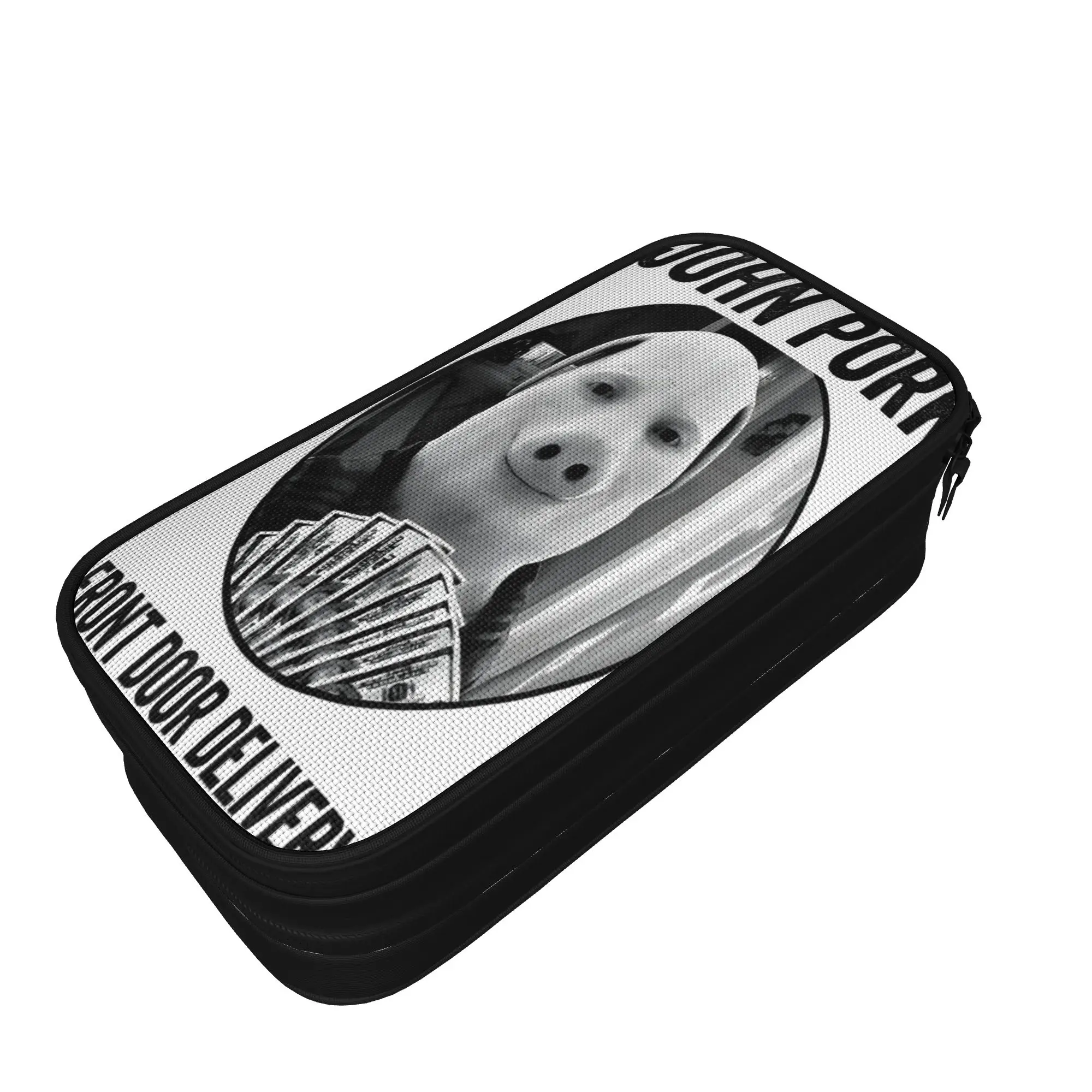 John Pork Front Door Delivery Meme Pig Man Holding Money Art Pencil Case Big Pencil Box Child Zipper Back To School Pencil Cases