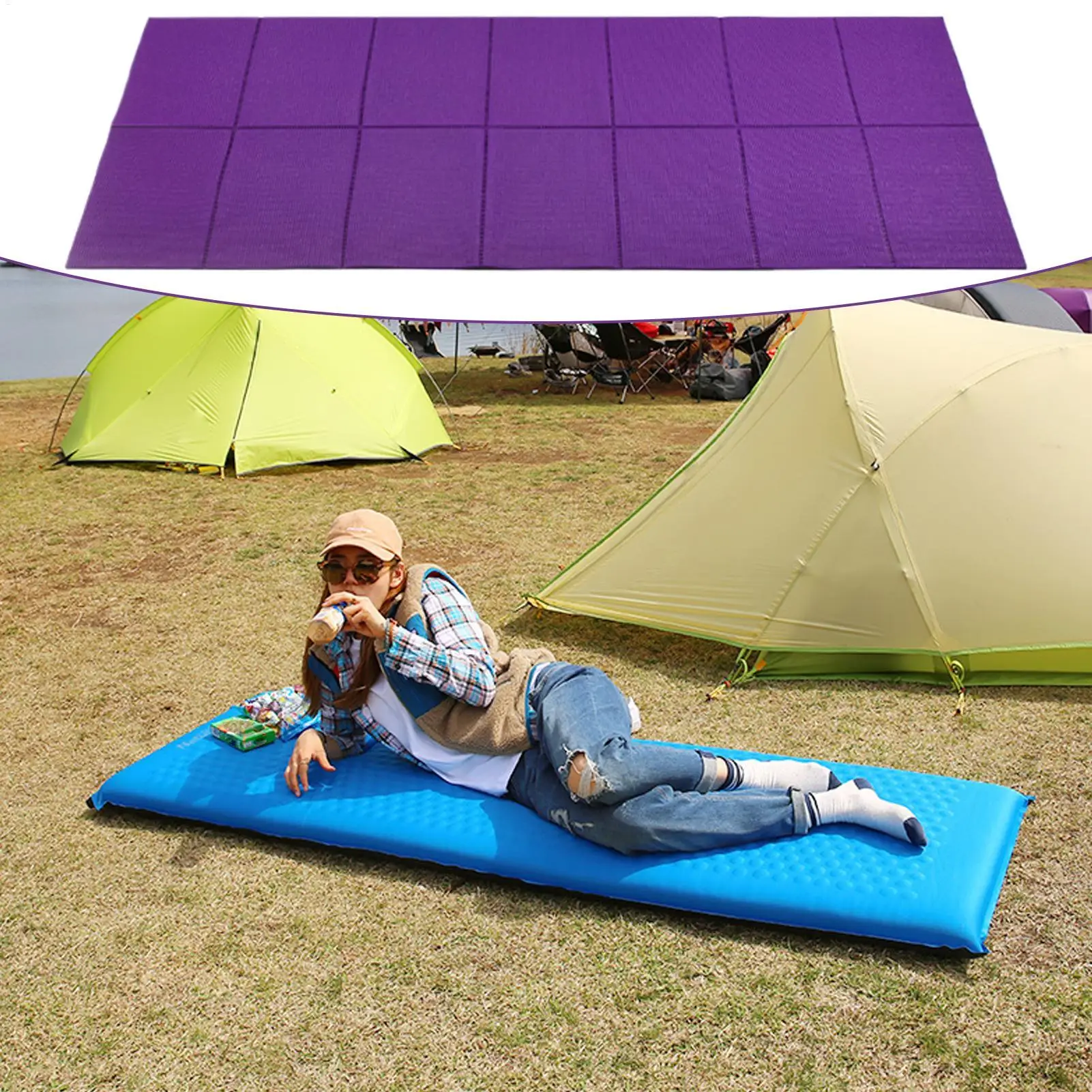 

Camping Mat Foldable Cushion Padding With Storage Bag Workout Equipment For Yoga Exercise Home Gym Outdoor Hiking Beach Picnic