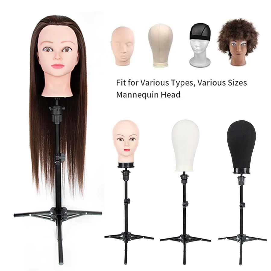 Wig Stand Tripod,Adjustable Mannequin Head Stand, Wig Head,And Canvas Block Head Stand for Training Heads(43.3in and19.6in ) image 5