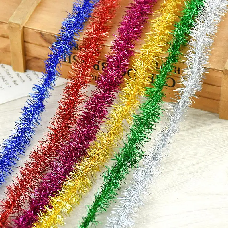 1.5M Christmas Colorful Ribbon Gold Silver Wire Garland Tinsel Hanging Rattan Xmas Tree Ornaments Wedding Birthday Party Decor