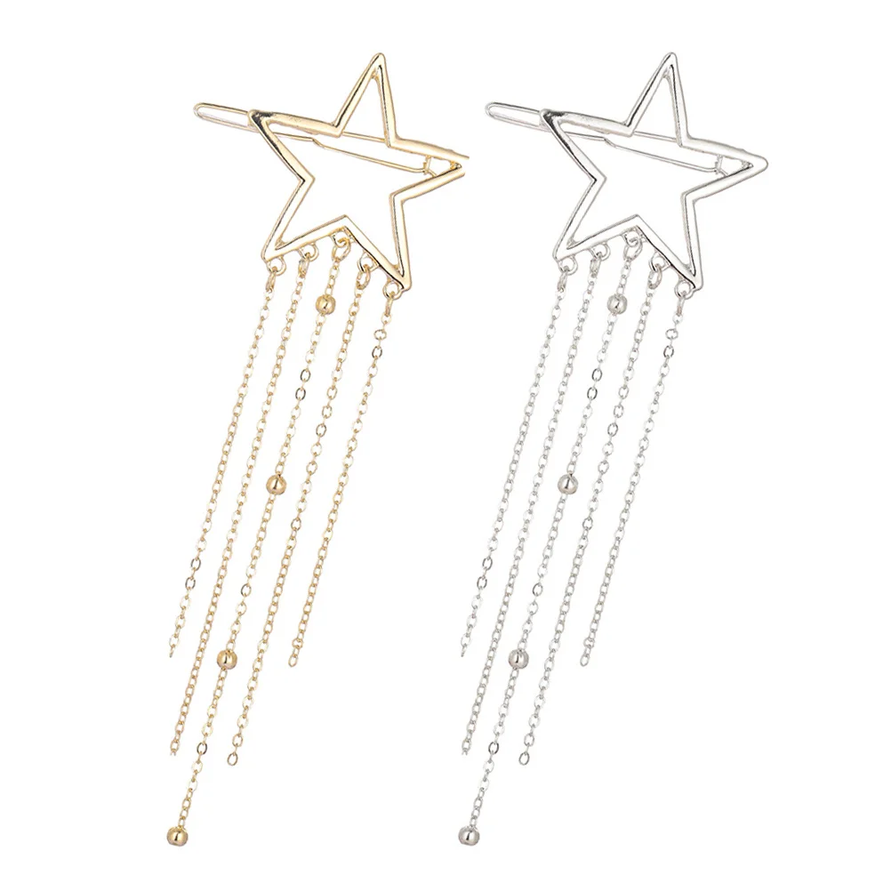 

2Pcs Creative Star Hairpin with Tassel Vintage Hair Clip for Women Shiny Side Barrette Party Wear Comfortable Hold
