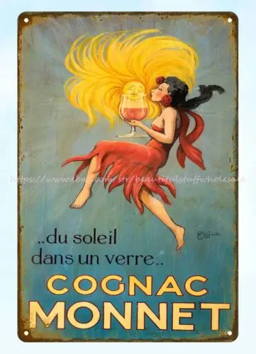 1920s Leonetto Cappiello Cognac Monnet metal tin sign cemetery kitchen plaques