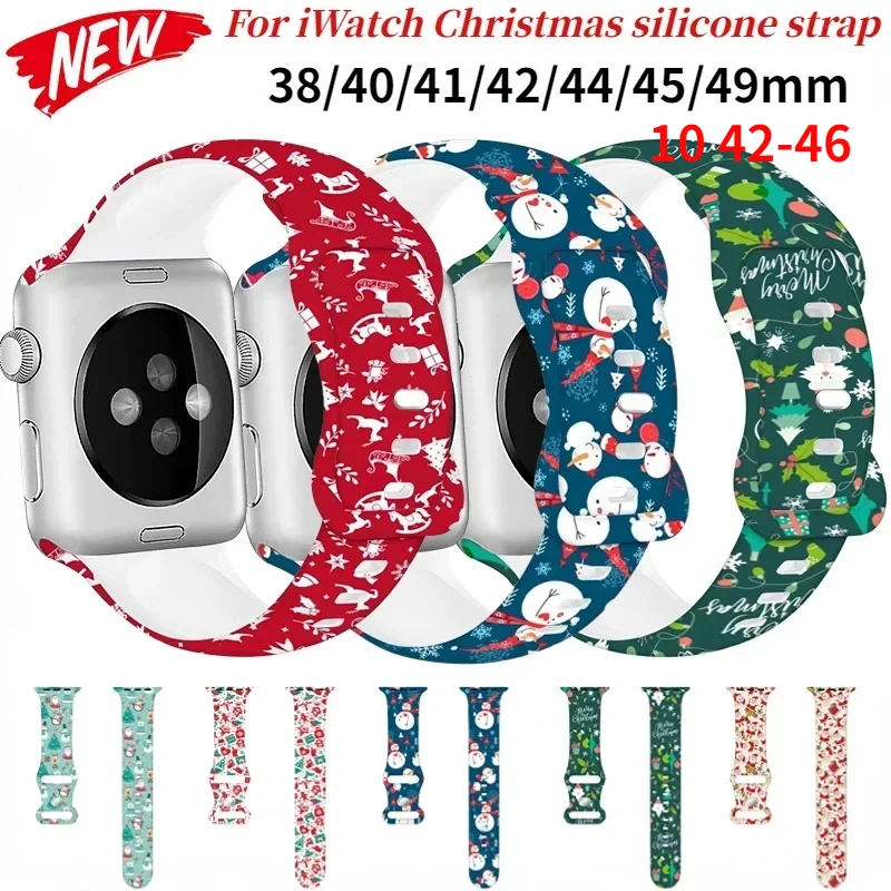 

Christmas Pattern Silicone Strap For Apple Watch Ultra2 49mm 10 9 8 7 45mm 41mm 42mm 46mm Bracelet Wristband iWatch 6 5 4SE Band