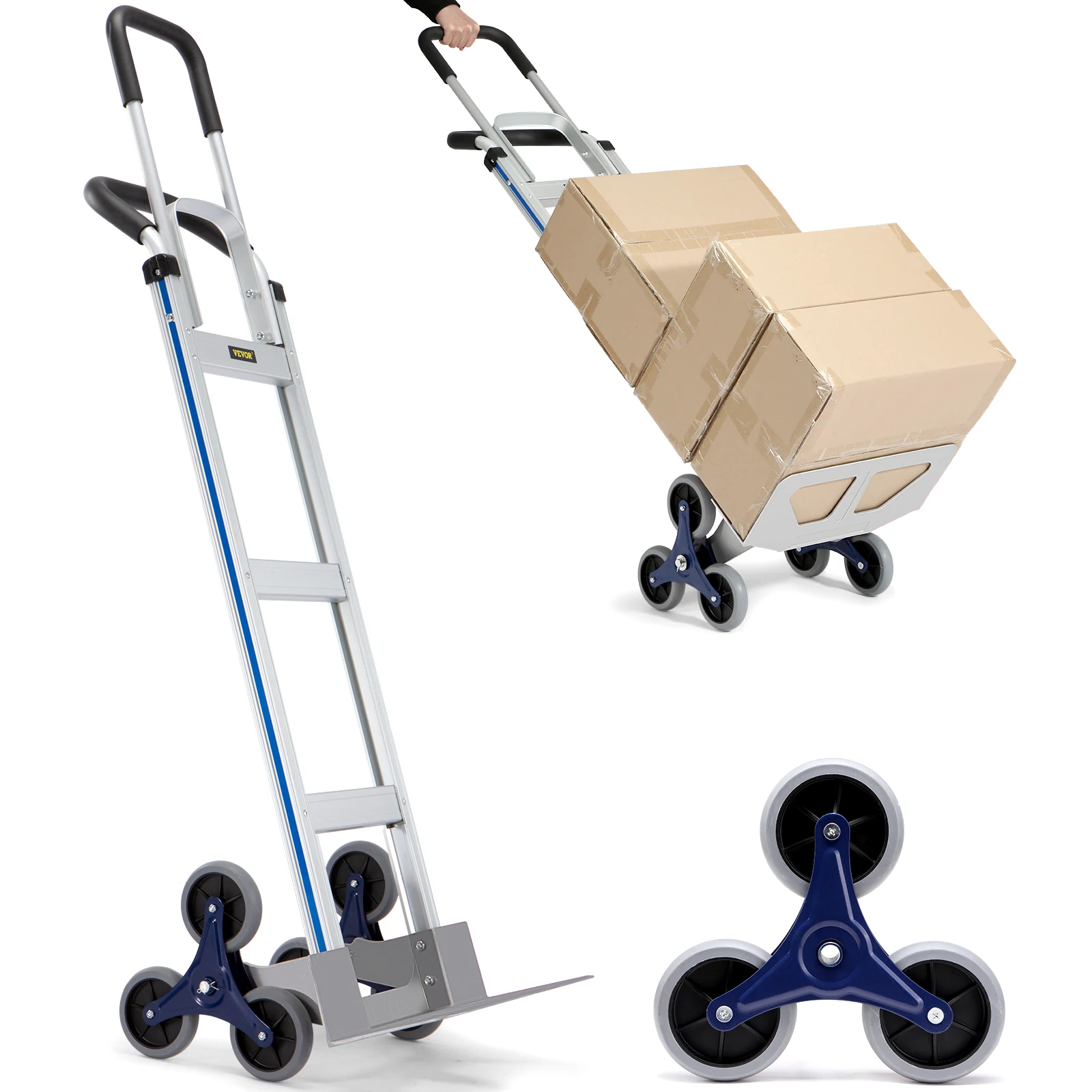 SucceBuy Carro de escalada de escaleras de 550 libras, carrito plegable resistente con asas dobles, marco de camión para almacén, compras, aeropuerto