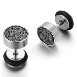 1 Pair Men Women Stud Earrings Stainless Steel Illusion Tunnel Plug Screw Back with Sand Glitter 6/8/10mm