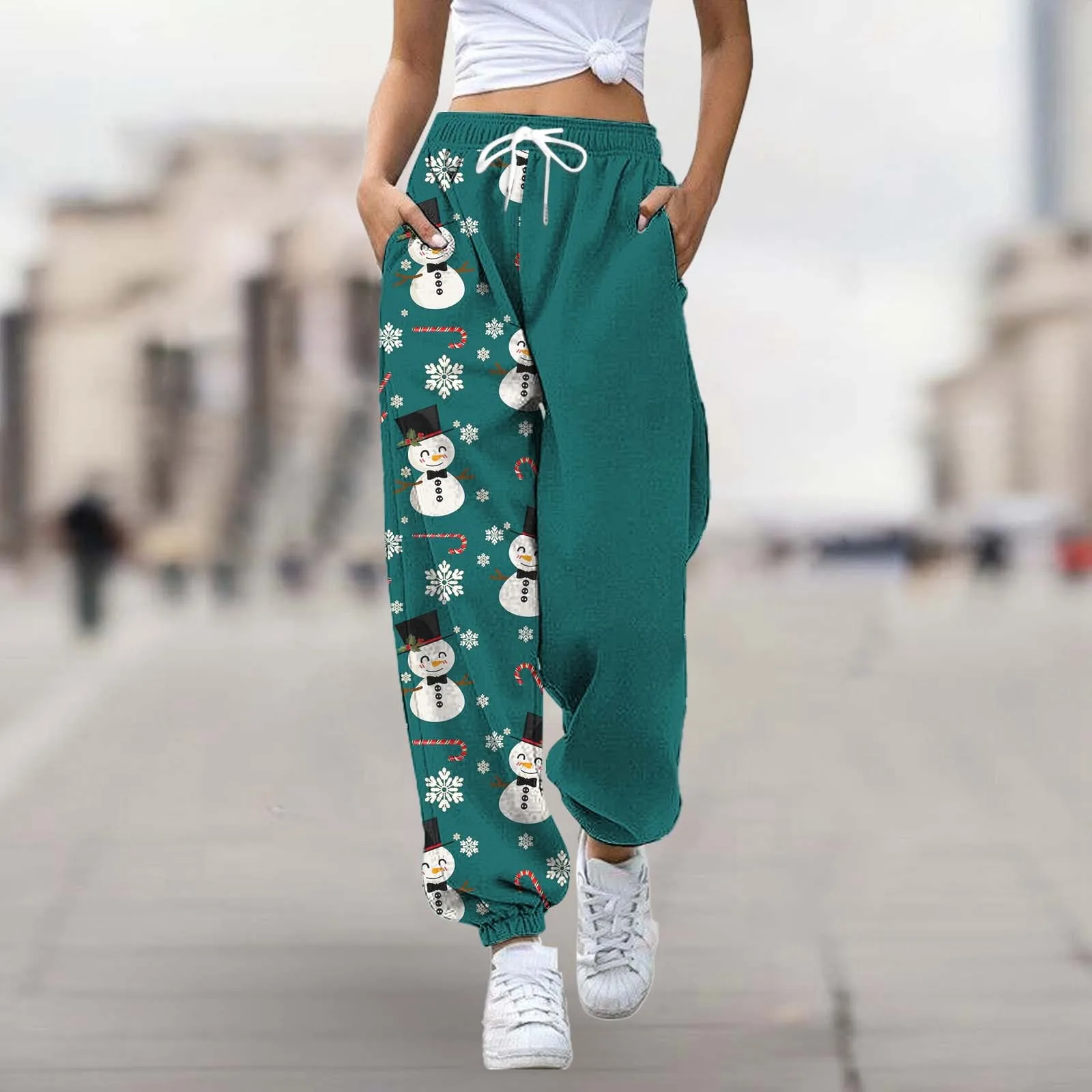 Women Christmas Pants High Waist Pocket Drawstring Sweatpants Autumn Winter Casual Loose Trouser Fashion Female Streetwear