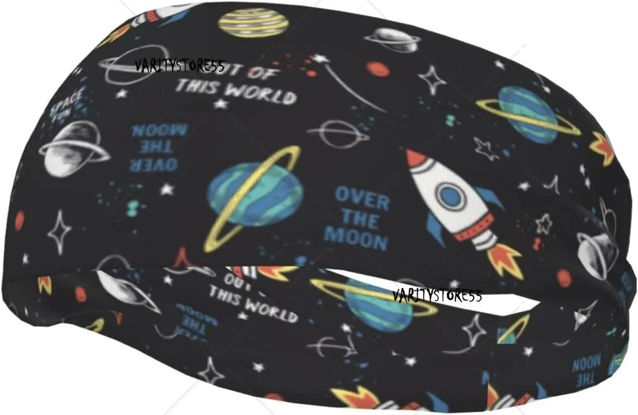 

Headband for Women Mens Space Elements Cartoon Rockets Sports Sweatband Elastic Sweatband for Hiking