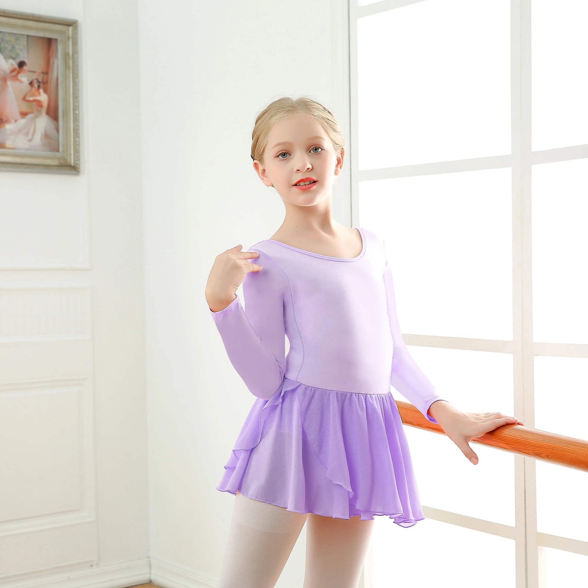 Justaucorps de Ballet à manches longues pour filles, avec jupe, robe de danse croisée dans le dos creux, vêtements de Ballet pour tout-petits