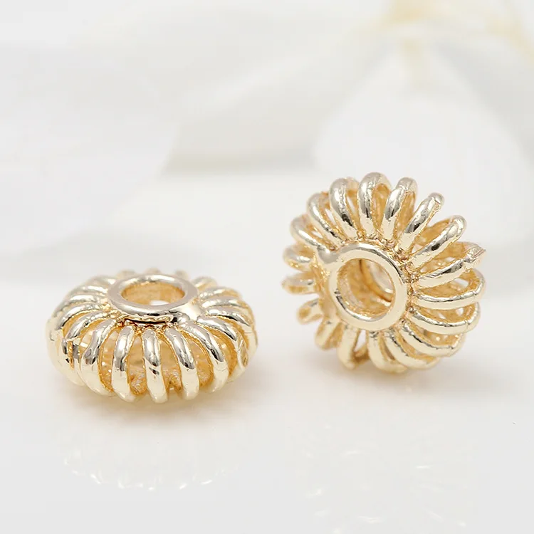 6PCS 8MM 14K Gold Color Plated Brass Hollow Rose Flower Spacer Beads Bracelet Beads High Quality Jewelry Accessories