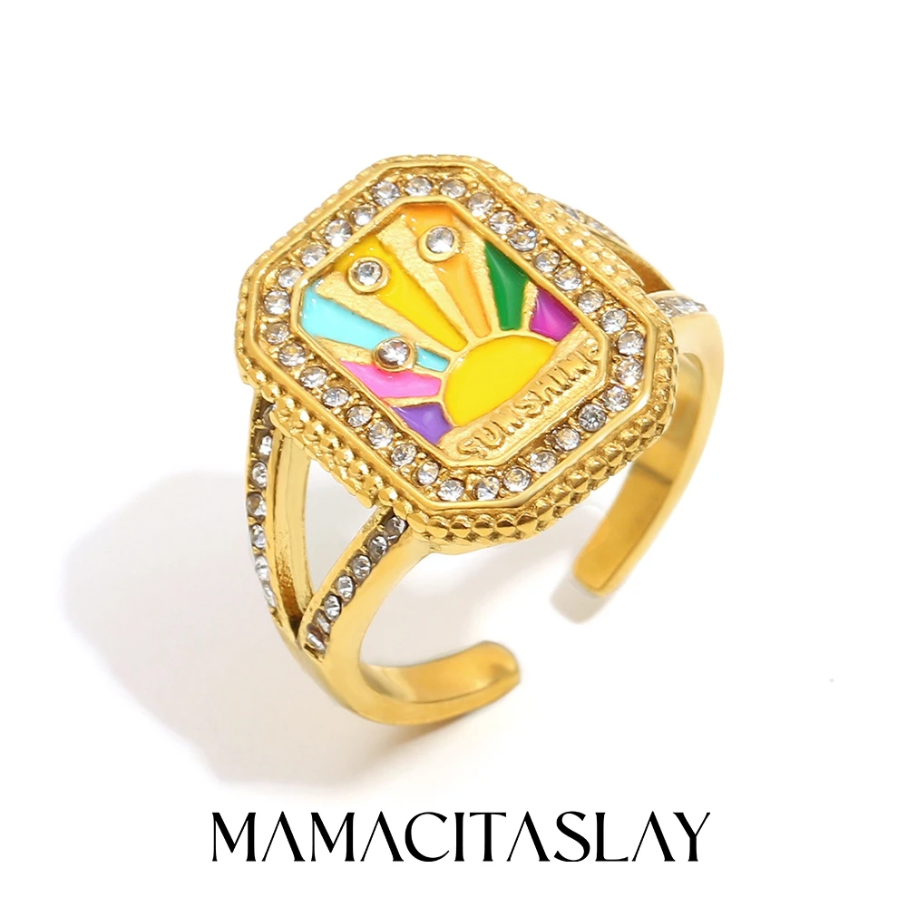 MamacitaSlay 316L roestvrij staal emaille zirkoon hart ster maan ring ketting partij waterdichte sieraden dames charme sieraden