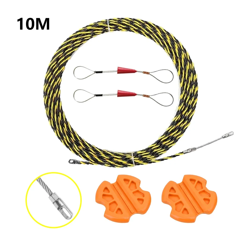 Fish Tape Wire Puller with Retraction Feature and Two Tighteners for Secure Cable Handling 10 20 30 50M Length
