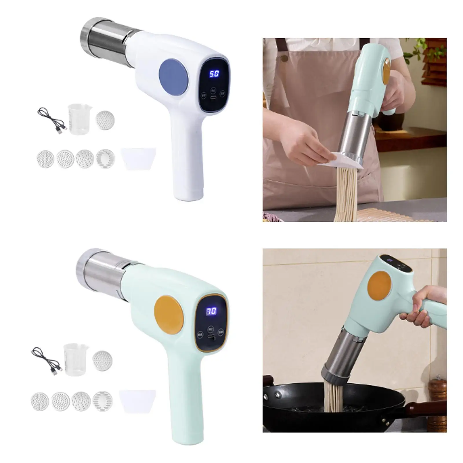 

Handheld Electric Pasta Maker, 5 in 1 Cordless Pasta Machine, Portable Noodle Maker with Moulds and Cutter
