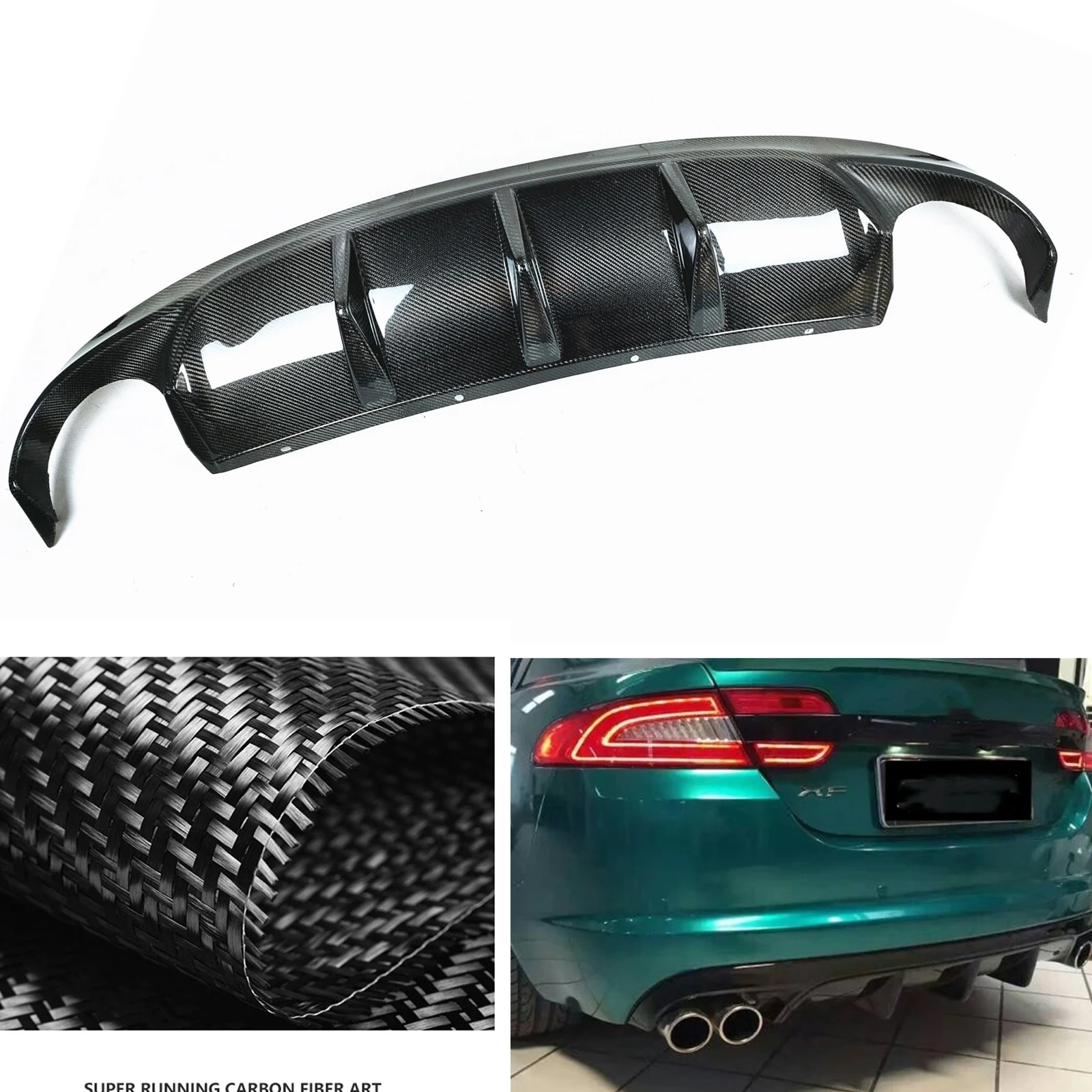 

Car Rear Bumper Diffuser Lip Spoiler Splitter Lower Guard Board Carbon Fiber For Jaguar XF Sport 2009-2015