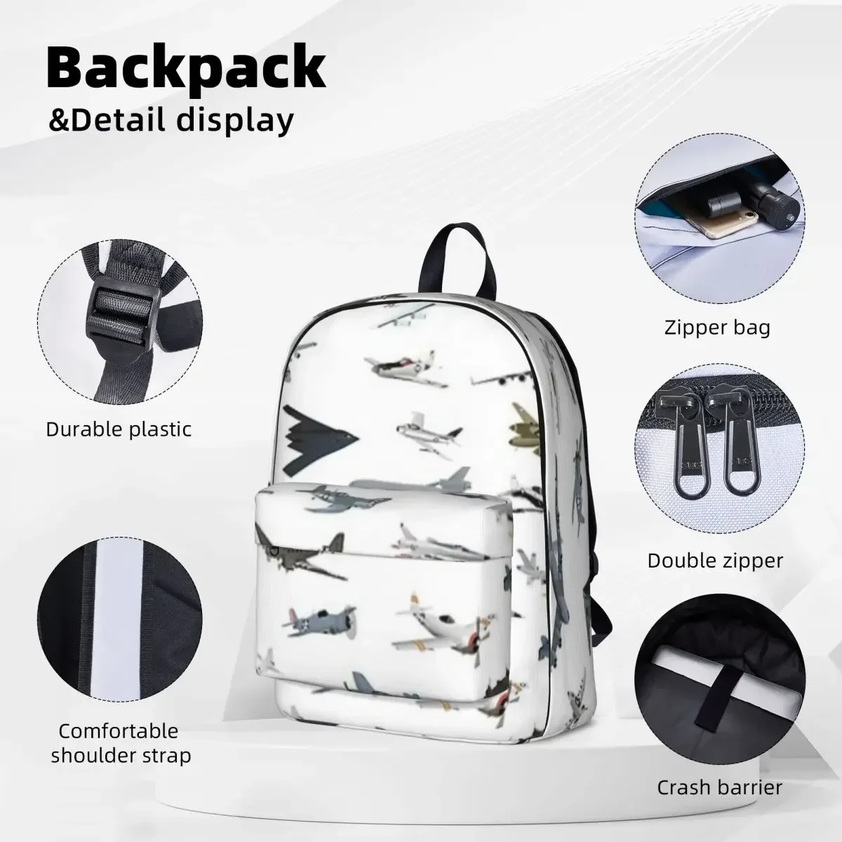 American Military Airplanes Woman Backpacks Boys Girls Bookbag Fashion Children School Bags Portability Travel Rucksack Shoulder