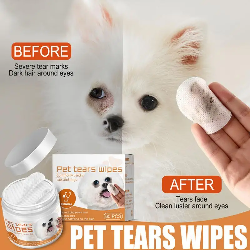 Pet Eye Wipes For Dog Cat 60pcs Soft Cotton Pet Tears Wipes Tear Stain Remover Cleaning Eye Wipes Pet Grooming Supplies