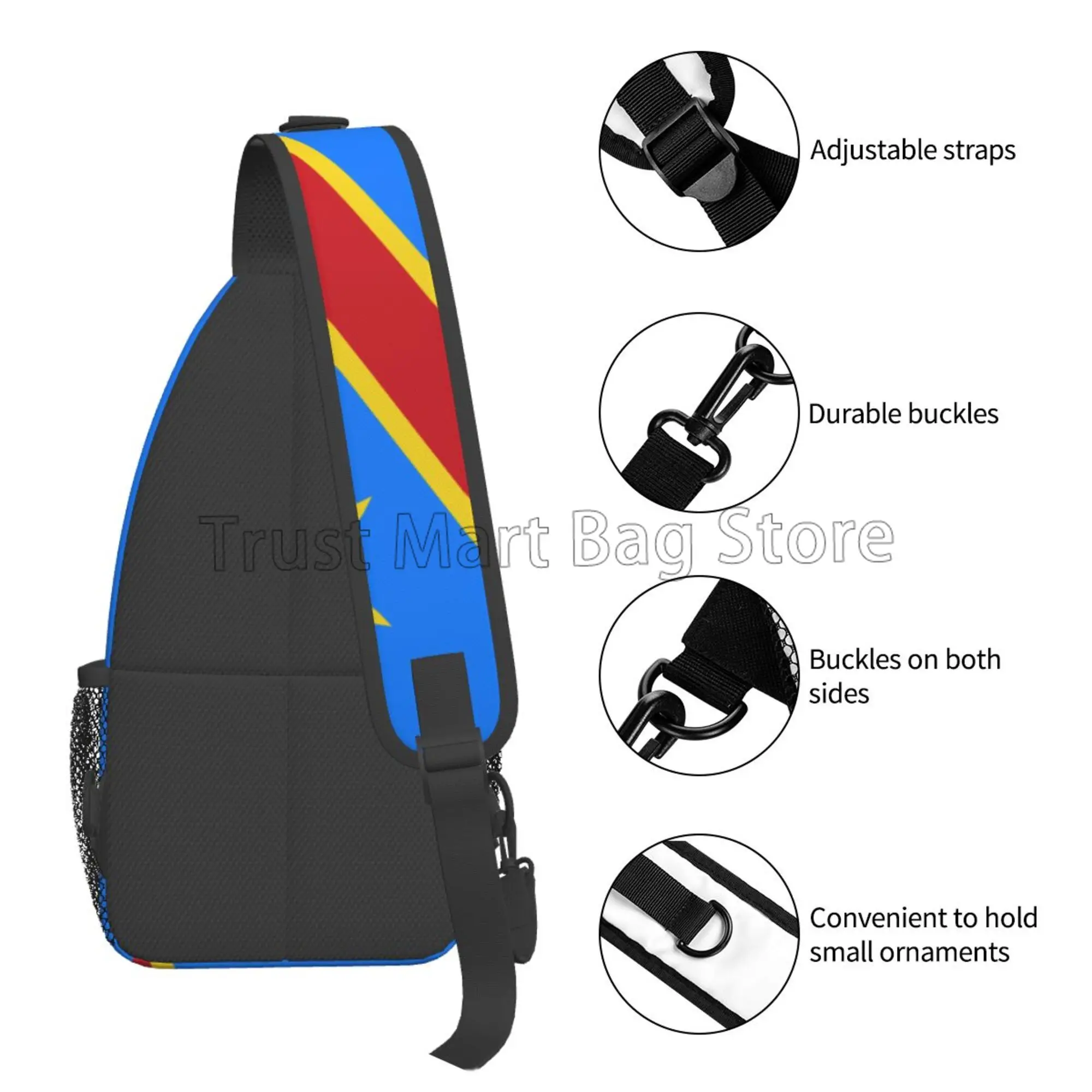 Democratic Republic of Congo Flag Print Chest Bag Casual Sling Bag Crossbody Backpack Lightweight Daypack for Outdoor Sports