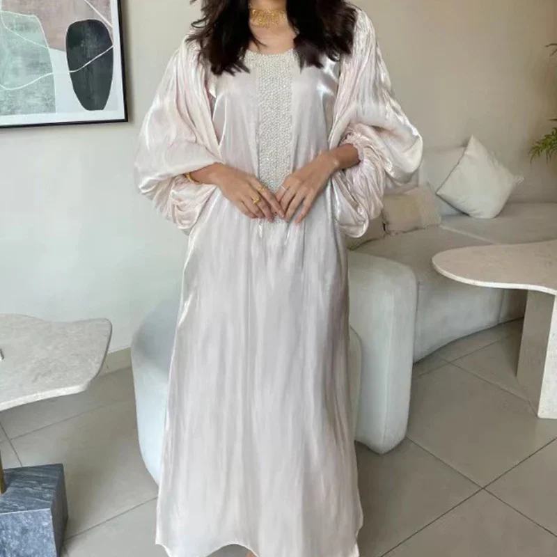 العرقية خمر الترتر الحرير مساء اللباس المرأة الربيع طاقم الرقبة المرقعة بوهو فستان طويل الخريف فانوس كم فضفاض ماكسي اللباس #4