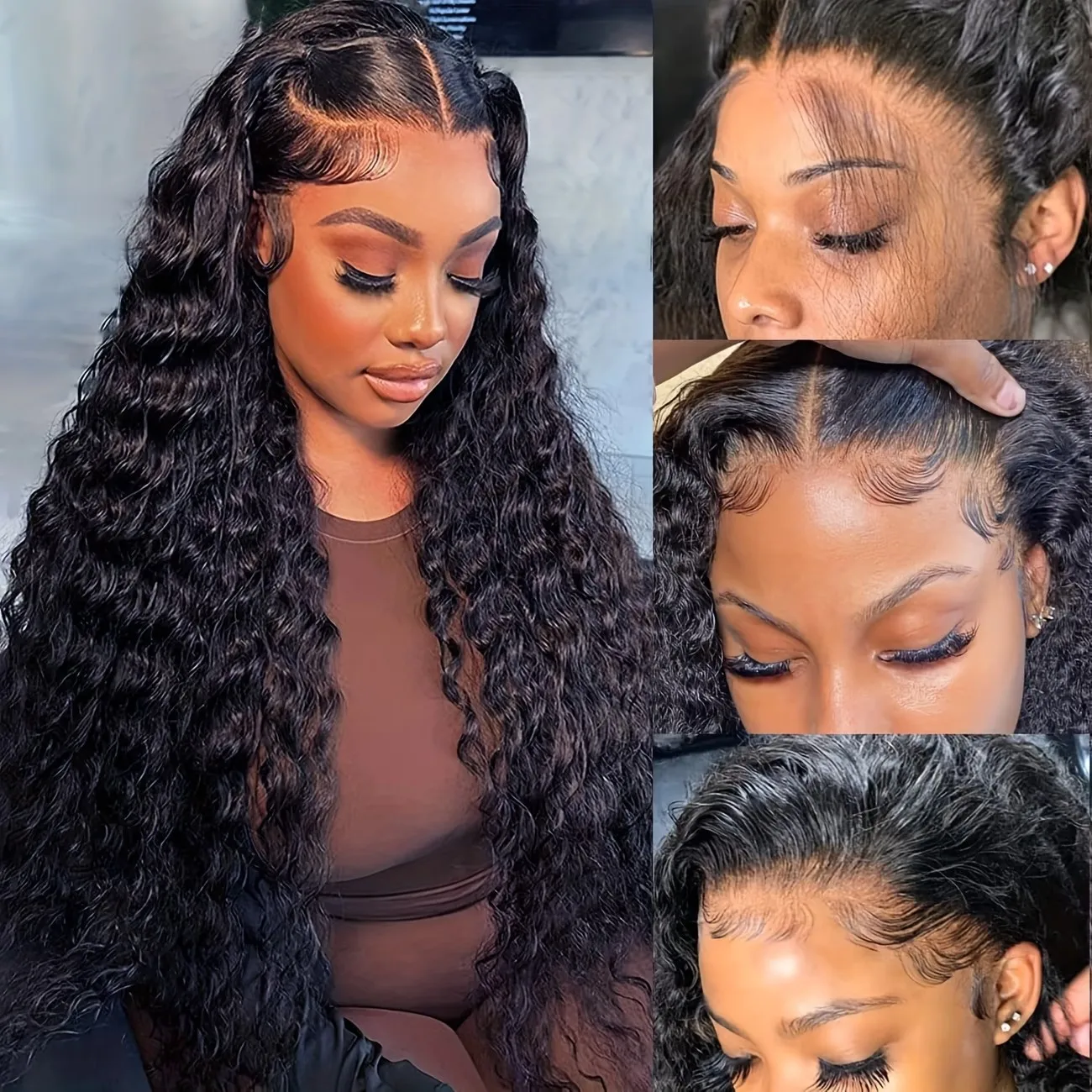 

Human Hair Lace Front Wigs with Deep Wave Design Featuring a 13X4 Lace Frontal Wigs for Women Have a Density of 200%,