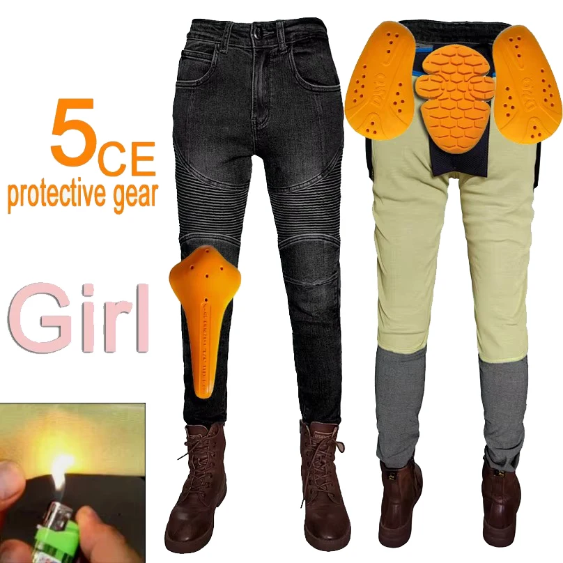 

Kevlar Women's Motorcycle Jeans Protective Gear Riding Touring Motorbike Trousers Black Motocross Pants