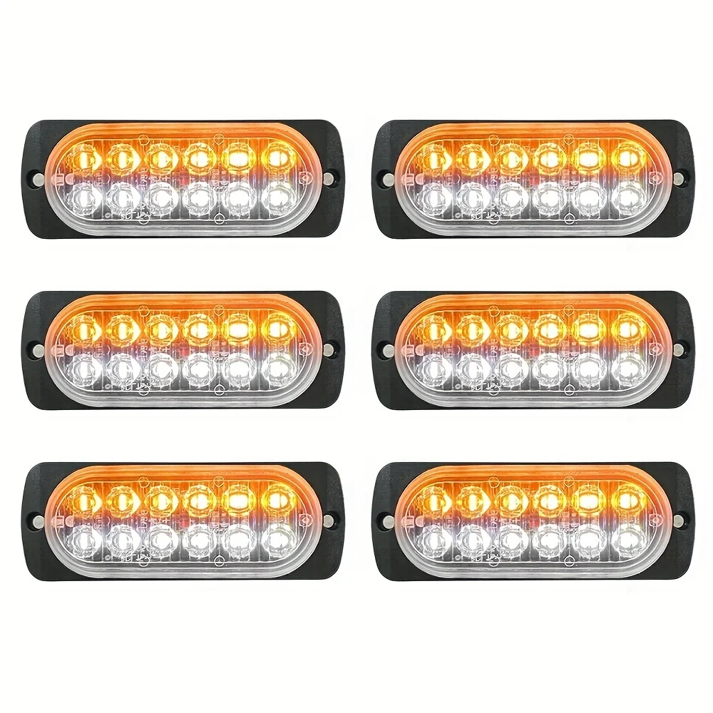 

6PCS 12 LED Flashing Warning Light for Truck Car Motorcycle Yellow White 18 strobe modes lamp Emergency Side High Bright Lights