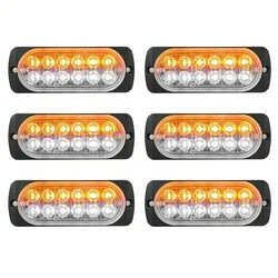 6PCS 12 LED Flashing Warning Light for Truck Car Motorcycle Yellow White 18 strobe modes lamp Emergency Side High Bright Lights