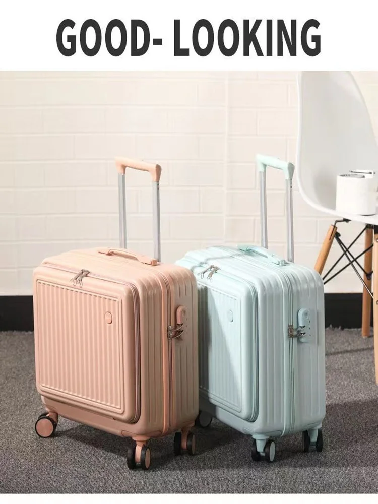 Front Opening Suitcase 18 Inch Trolley Case Fashion Rolling Luggage Bag Password Boarding Case Mini Suitcases Set