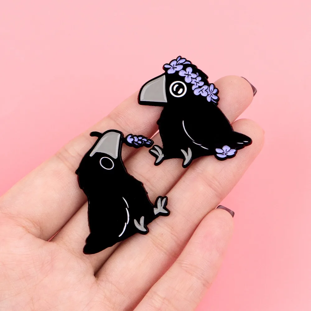 Cute Crow Enamel Pin Cartoon Brooch Pines Lapel Pins Badge on Backpack Clothing Accessories Punk Jewelry Friends Gifts