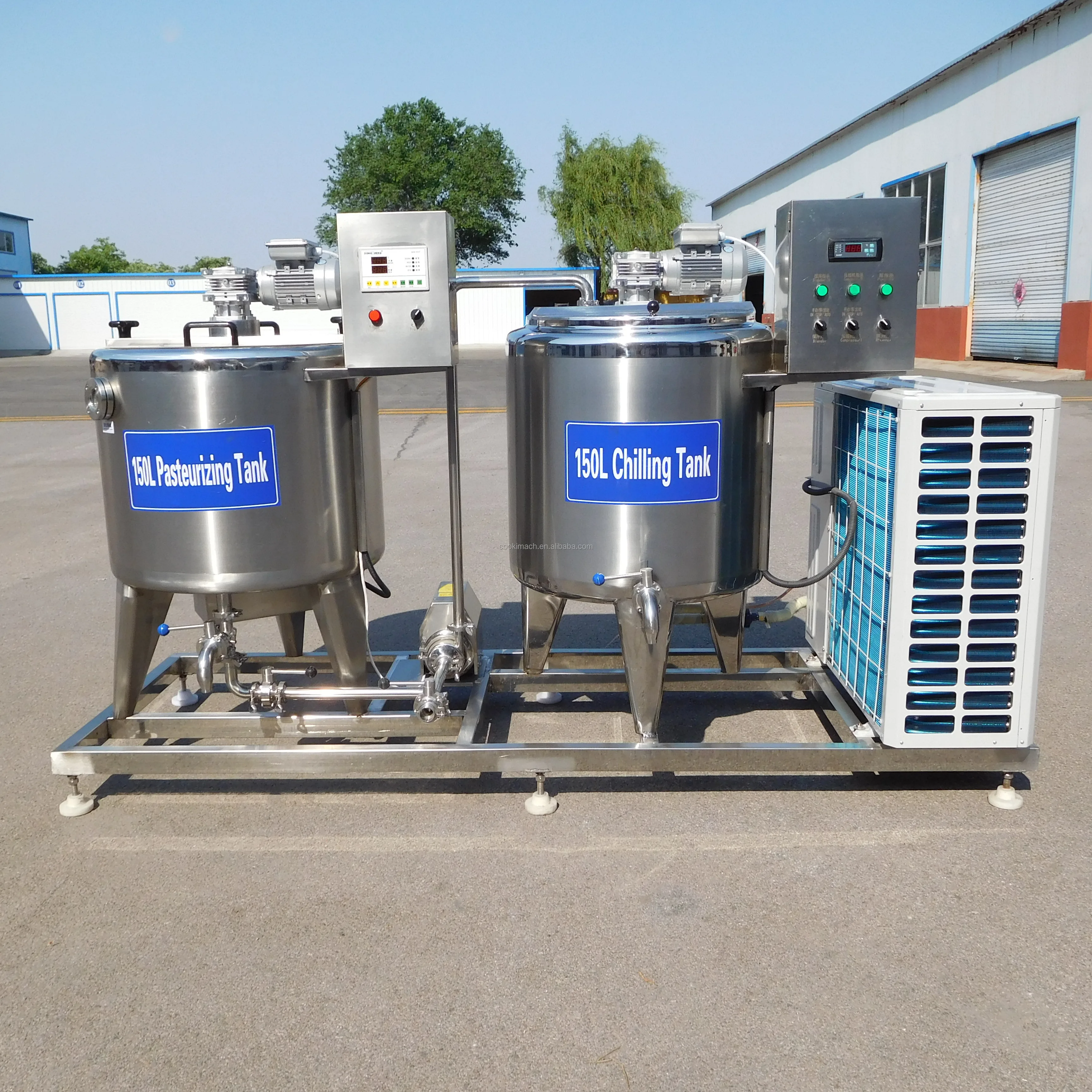 Pasteurisasi Susu Dua Tangki dan Tangki Pendingin dengan Pompa untuk Produk Susu, Jus, Minuman Dingin