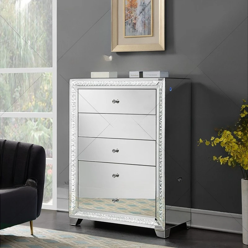 

Modern led chest living room bedroom locker study drawer cabinet glass mirror American furniture with lamp side cabinet