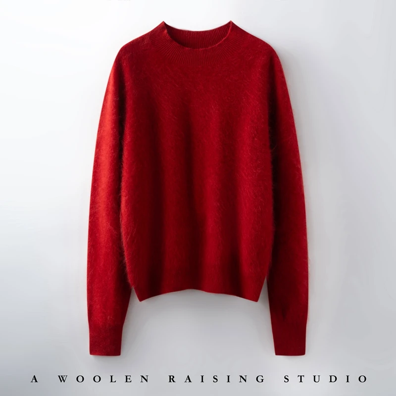 

Women's Sweater 95% Wool 5% Cashmere Loose Basic Mock Neck Sweaters Warm Solid Knitwear Pullover Female Tops Autumn Winter 2025