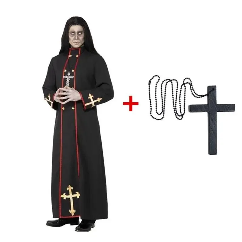 

2PCS Men Mecklace Priest Robe Medieval Renaissance Cosplay Costume Halloween Carnival Outfit goi/6
