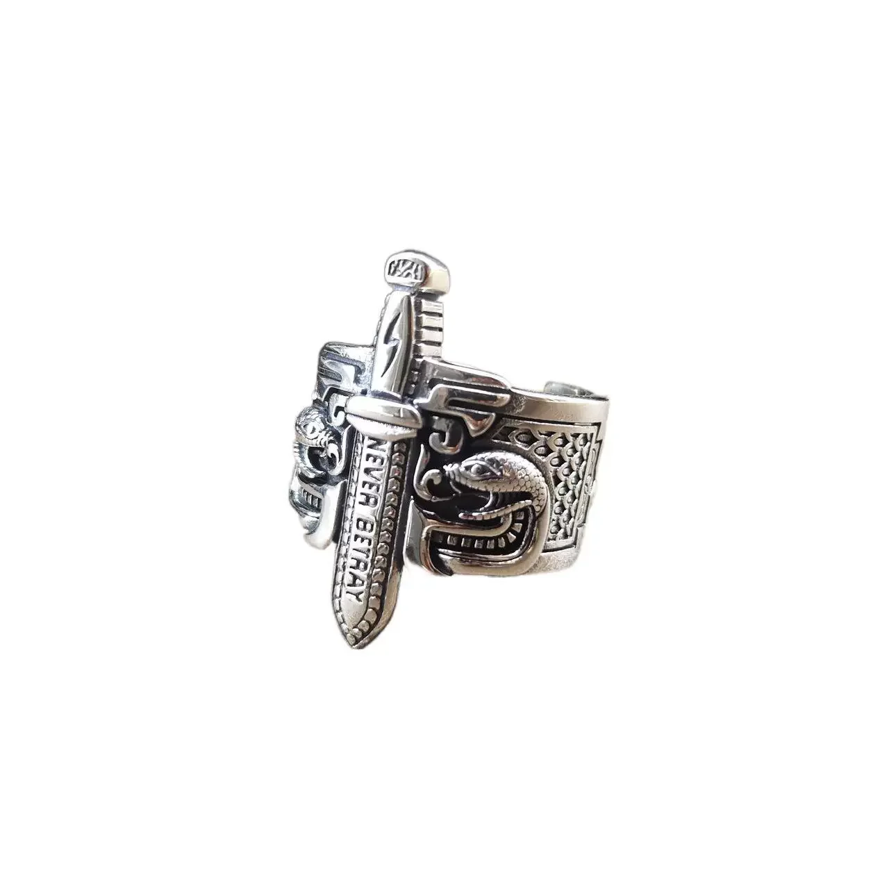 S925 sterling silver ring vintage Holy Sword Cross Snake Personality Ring Creative Trendy Jewelry luxury style