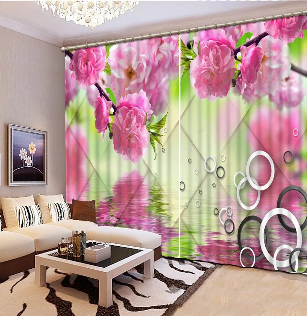 Luxury Blackout 3D Window Curtains For Living Room Bedroom Customized size pink flower curtains