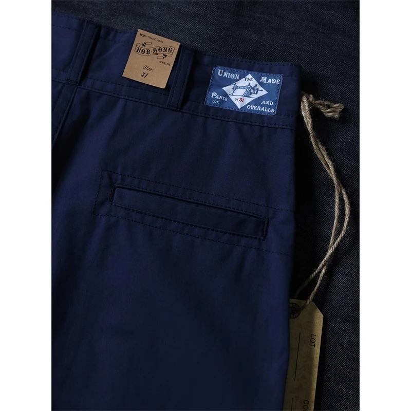 BOB DONG Classic Pleated Chino Shorts High Rise Straight-Leg Gurkha Short Navy Blue