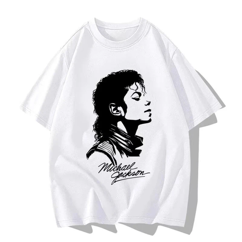New 2026 Black and White Interlaced Portrait Painting By Kil Jackson. Pure Cotton T-shirt High-quality Streetwear Summer Tops