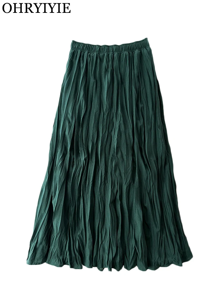 

Fashionable Vintage Long Pleated Skirt Women Autumn Winter High Waist A Line Irregular Skirt Female Basic All-match Skirt S37055