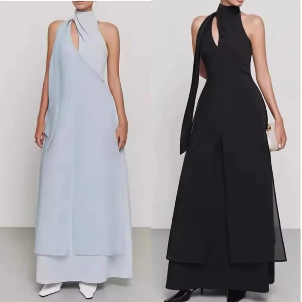 

Customized Modern Style Elegant Jersey Pleat Straight High Collar Long Dresses Bespoke Occasion Dresses High Quality Classic