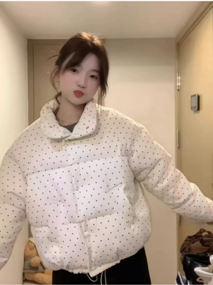 2025 new women's polka dot cotton jacket winter sweet and cute spicy girl trend loose oversized warm jacket top