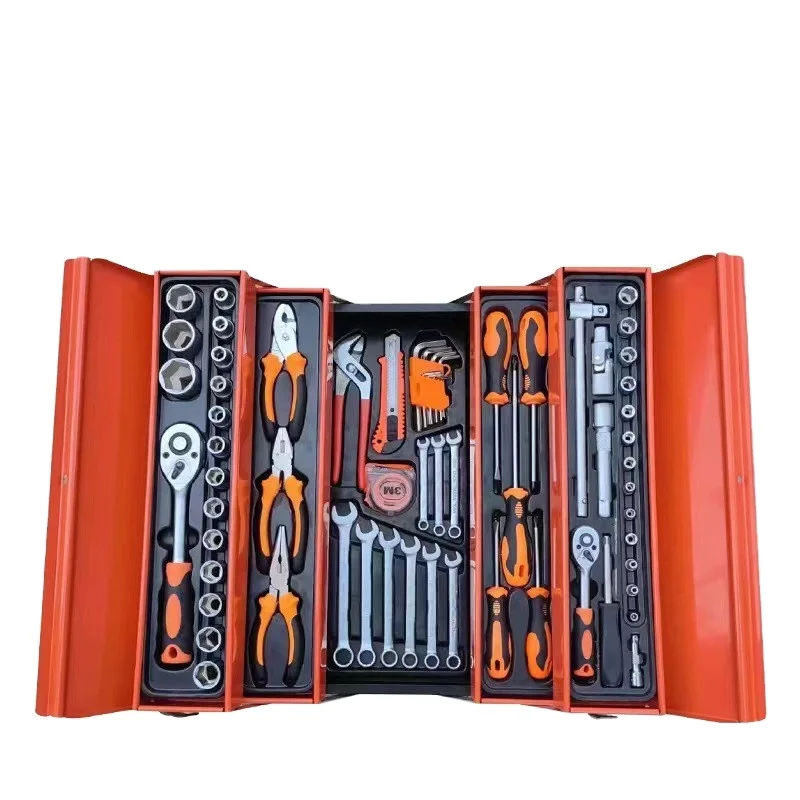 Three-Layer Foldable High Carbon Steel Hand Tool Box Combination Set 85 Piece Machine Repair Sleeve Set Tool Organization 1 Year