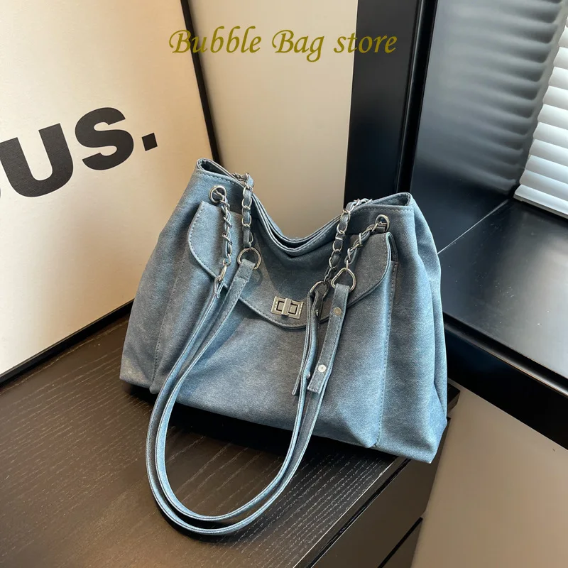 

Simple Casual Commuting Large Capacity Bag Women's New Denim Tote Bag 2024 Versatile Niche Trendy Armpit Bag