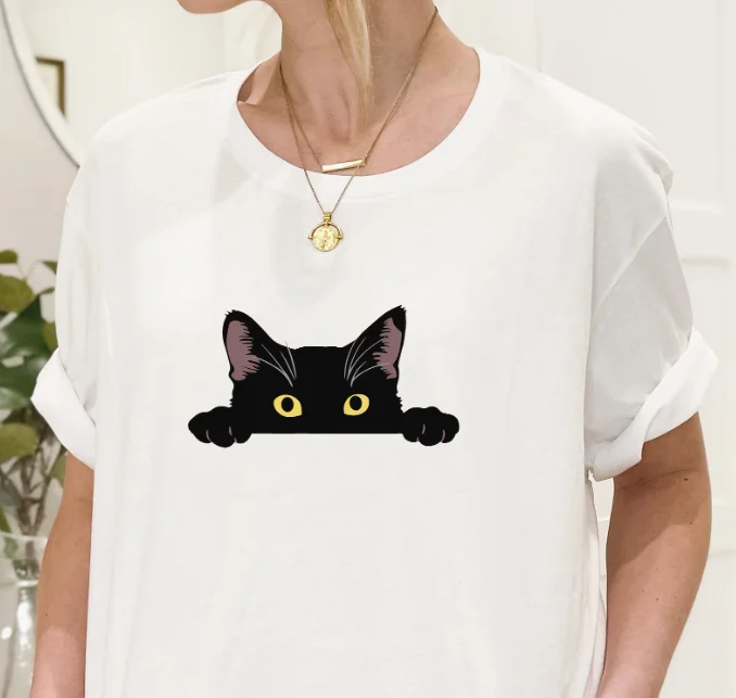 

Peekaboo Black Cat Shirt Cute Halloween Cat Tee Witchy Cat Lover Gift Kitty Graphic Top Funny Pet Mom Tee Spooky Cat Shirt, Fall