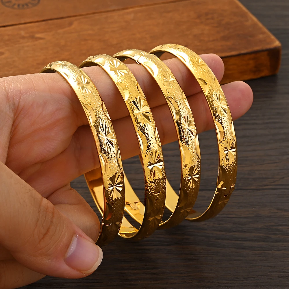 Openable Bangle Women African Ethiopian Bright Bracelet Gold Plated Jewelry Middle East Dubai Wedding Accessories