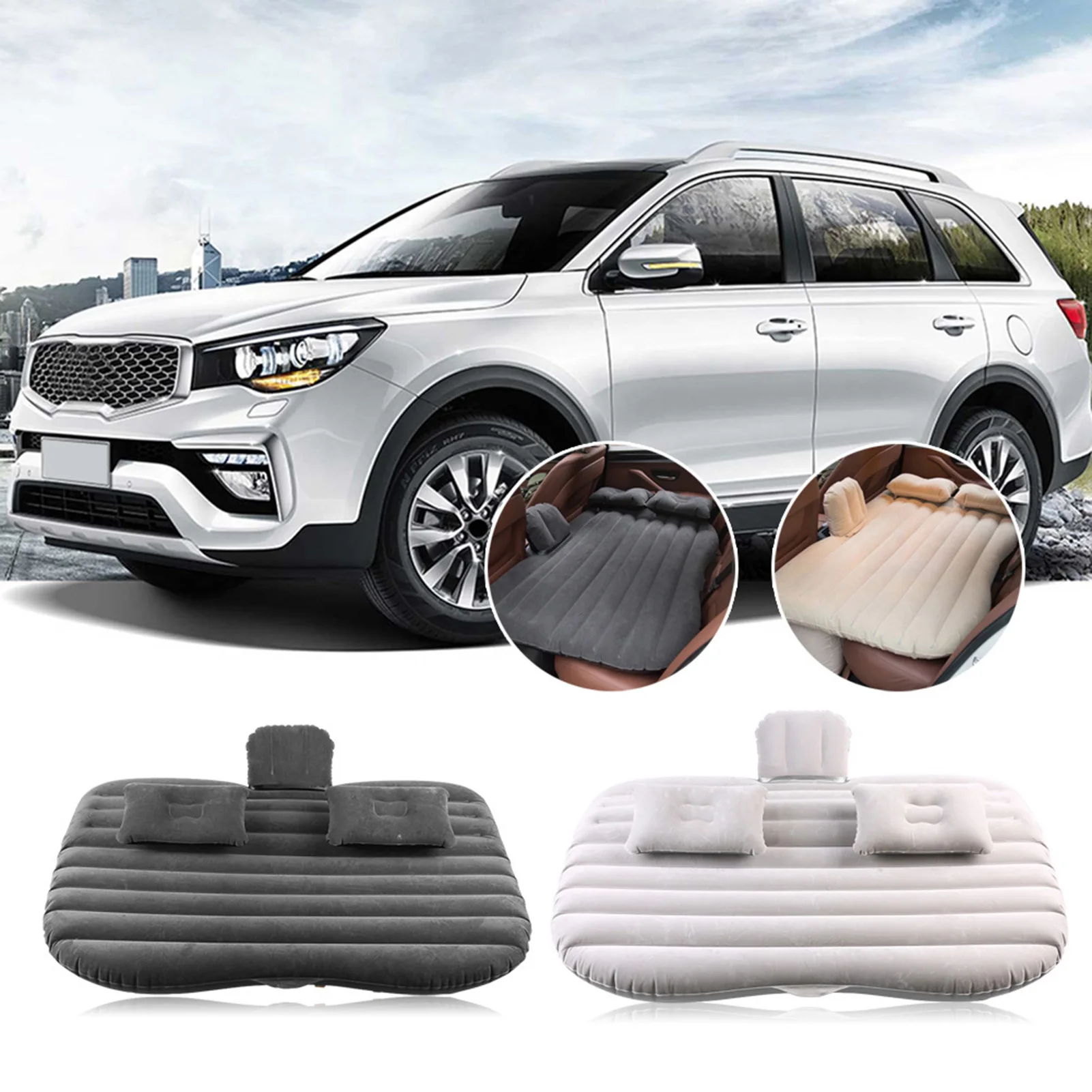 

Car Back Seat Inflatable Mattress Upgraded Thickened Air Bed with Electric Pump 2 Pillows Universal Fit Camping/Travel/Rest