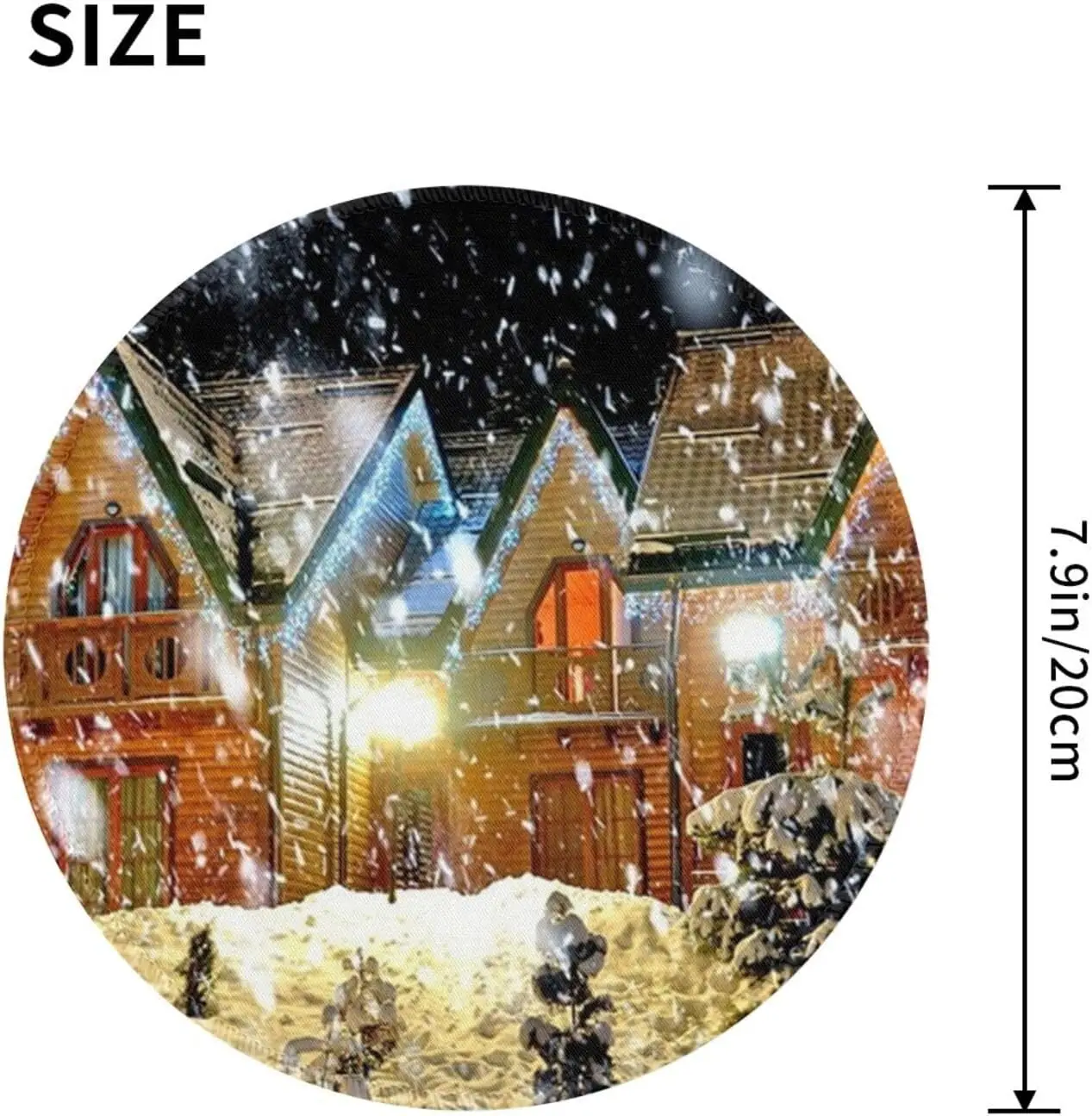 Christmas Landscape Print Mouse Mat with Non-Slip Rubber Base Cute Round Mousepad for Laptop Computer Office Work 7.9x7.9 Inch