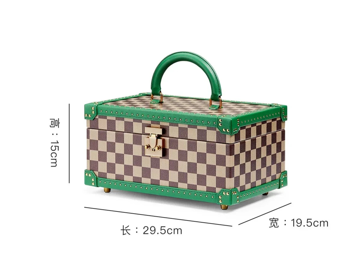 

Retro checkerboard jewelry box, new high-end light luxury with lock necklace jewelry, watch storage box