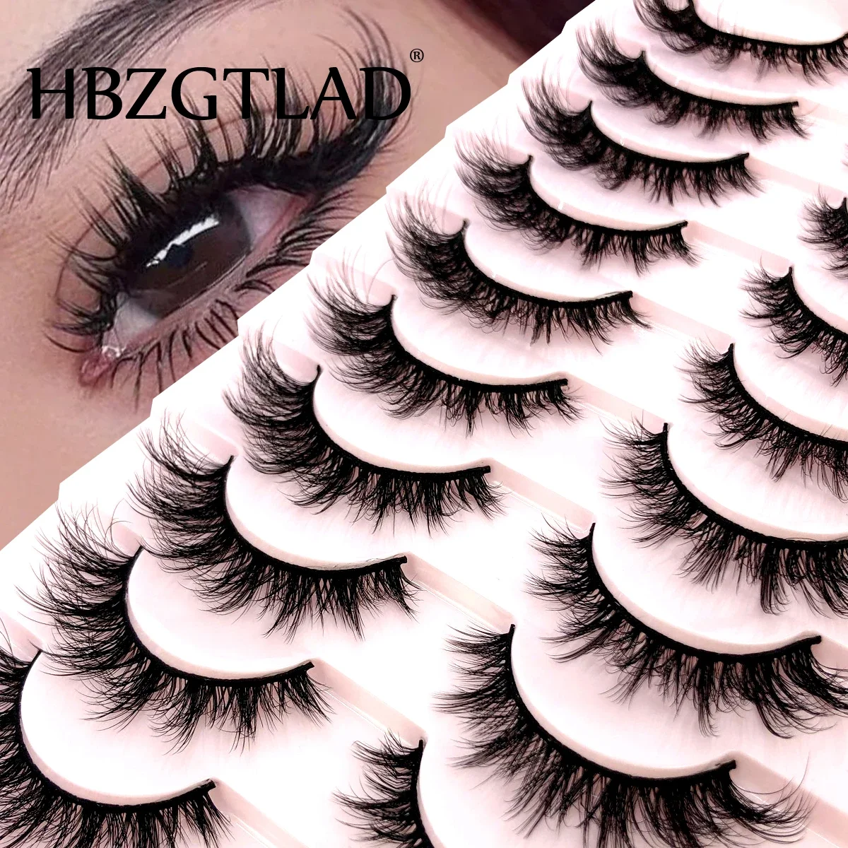 HBZGTLAD 9 Paar Nerzwimpern, flauschige Cat-Eye-Wimpern, dünne 6D-Volumen-Kunstwimpern, die wie Extensions aussehen, dick, weich, lockig