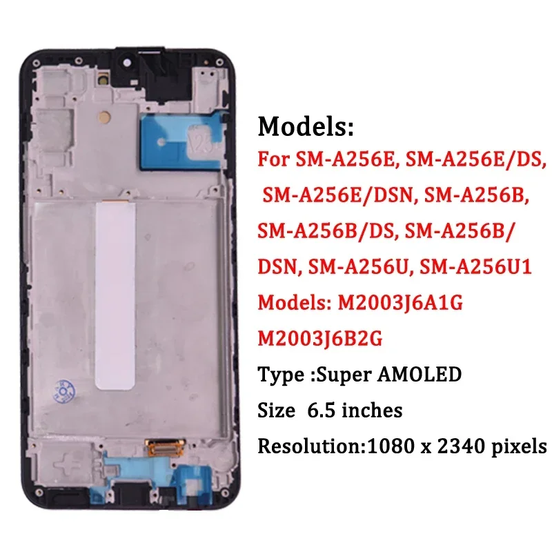 Super AMOLED For Samsung A25 A256 LCD With Frame Display Touch Screen Digitizer For Samsung A25 A256B A256E A256U LCD