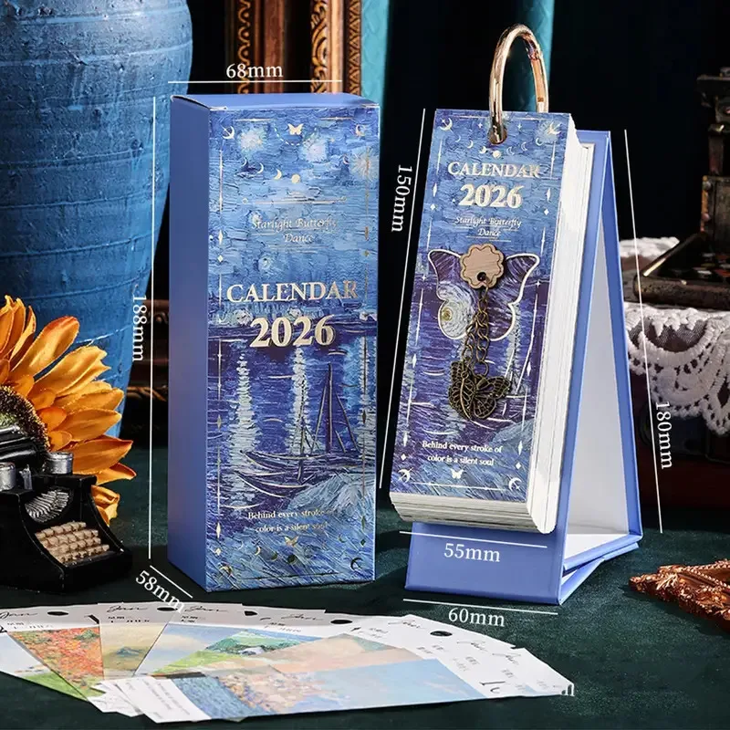 

2026 Oil Painting Desk Calendar 365 Days Artwork with Stand Monthly Art Calendar for Home Office Desk Decor, Daily Planner